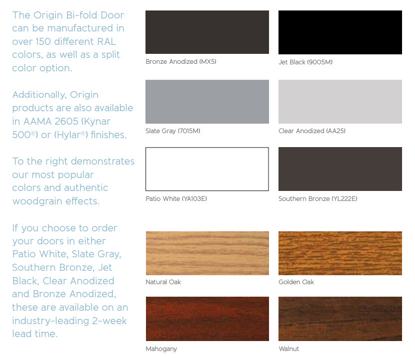 origin bifolding door colours